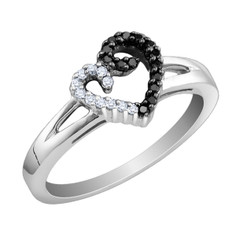 1/5 Carat (ctw) White and Black Diamond Heart Promise Ring in Sterling Silver (Size 7.5) product